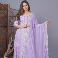 Lavender Cotton 3-Piece Kurta Set for Women