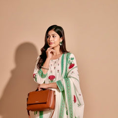 Floral Block Print Cotton Suit Set with Dupatta