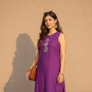 Purple Cotton Sleeve/less Mirror Work Top