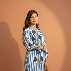 Women’s Striped Floral Cotton Kurta Set