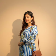 Women’s Striped Floral Cotton Kurta Set