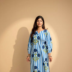 Women’s Striped Floral Cotton Kurta Set
