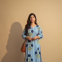 Women’s Striped Floral Cotton Kurta Set