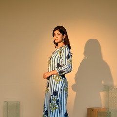Women’s Striped Floral Cotton Kurta Set