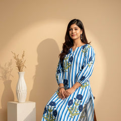 Women’s Striped Floral Cotton Kurta Set