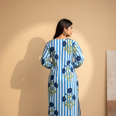 Women’s Striped Floral Cotton Kurta Set