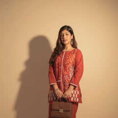 Embroidered Cotton Co-Ord Set with Straight Pants – Available in Rust & Cream
