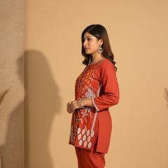 Embroidered Cotton Co-Ord Set with Straight Pants – Available in Rust & Cream