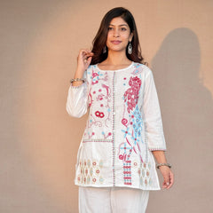 Embroidered Cotton Co-Ord Set with Straight Pants – Available in Rust & Cream