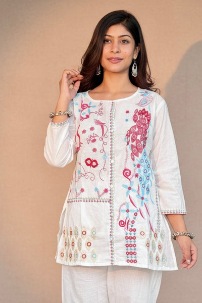 Embroidered Cotton Co-Ord Set with Straight Pants – Available in Rust & Cream