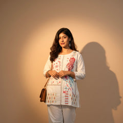 Embroidered Cotton Co-Ord Set with Straight Pants – Available in Rust & Cream