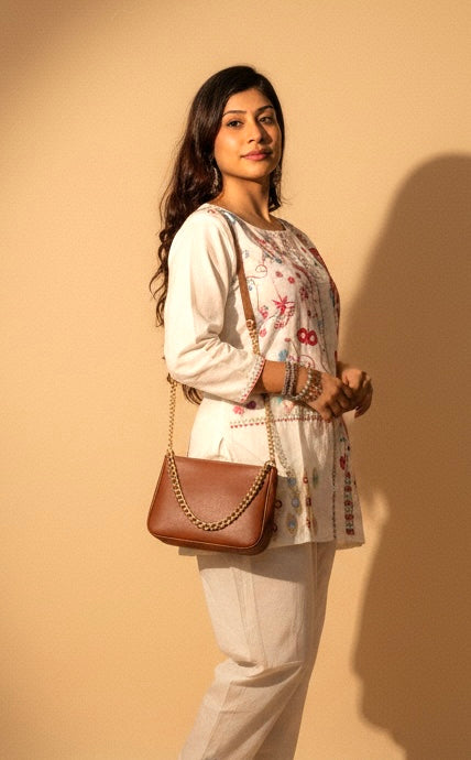 Embroidered Cotton Co-Ord Set with Straight Pants – Available in Rust & Cream