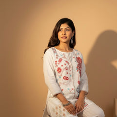 Embroidered Cotton Co-Ord Set with Straight Pants – Available in Rust & Cream