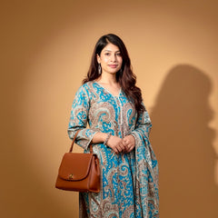 Purple Paisley Printed Kurti with White Straight Pants