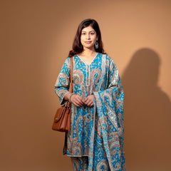 Purple Paisley Printed Kurti with White Straight Pants