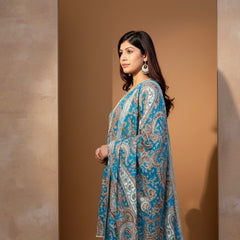 Purple Paisley Printed Kurti with White Straight Pants