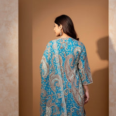 Purple Paisley Printed Kurti with White Straight Pants