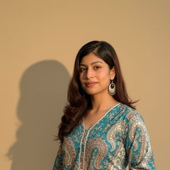 Purple Paisley Printed Kurti with White Straight Pants