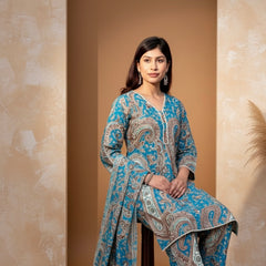 Purple Paisley Printed Kurti with White Straight Pants