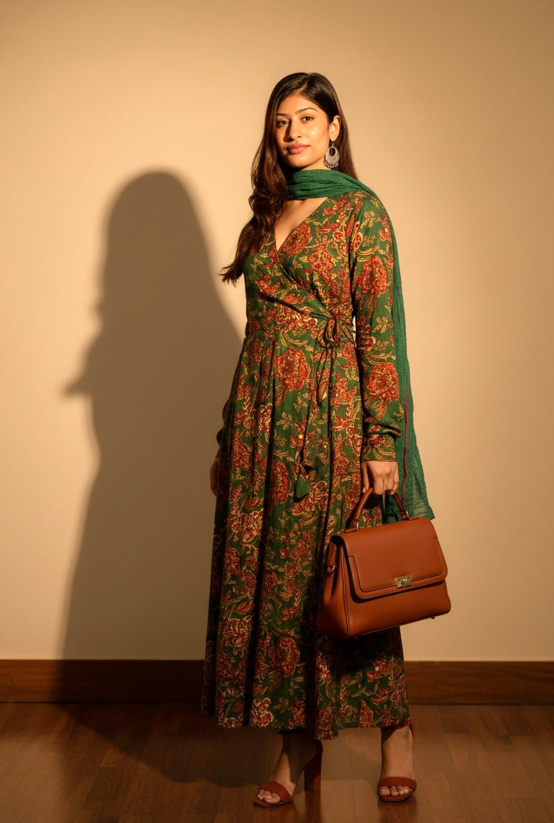 Green Floral Printed Ethnic Kurta Set with Dupatta