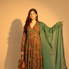 Green Floral Printed Ethnic Kurta Set with Dupatta