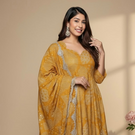 Mustard Yellow Printed Anarkali Suit with Embroidered Dupatta