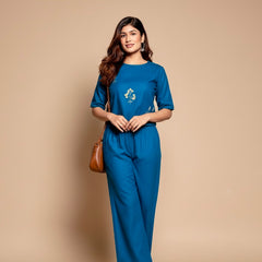 Floral Embroidered Cotton Co-ord Set for Women