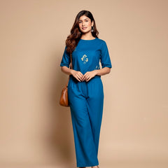 Floral Embroidered Cotton Co-ord Set for Women