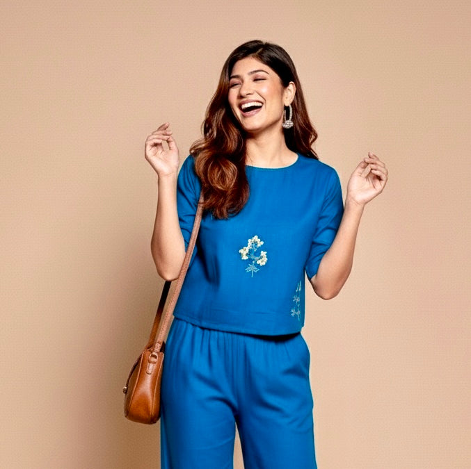 Floral Embroidered Cotton Co-ord Set for Women