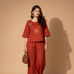 Floral Embroidered Cotton Co-ord Set for Women