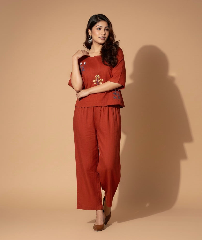 Floral Embroidered Cotton Co-ord Set for Women