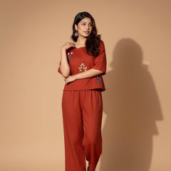 Floral Embroidered Cotton Co-ord Set for Women