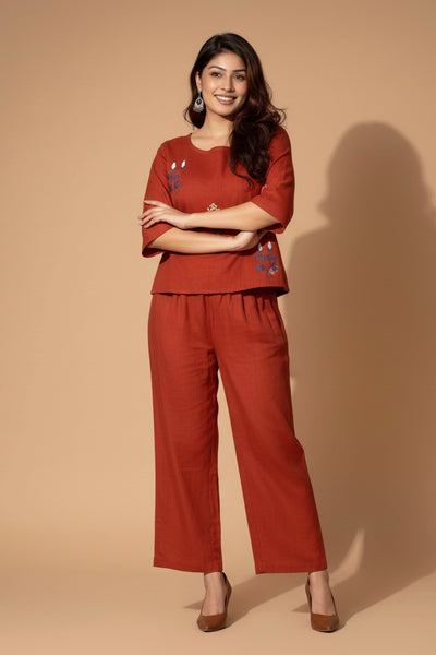 Floral Embroidered Cotton Co-ord Set for Women