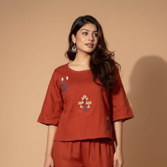 Floral Embroidered Cotton Co-ord Set for Women