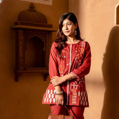 Embroidered Cotton Co-Ord Set with Straight Pants – Available in Rust & Cream