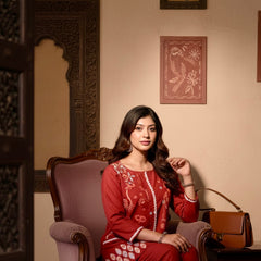 Embroidered Cotton Co-Ord Set with Straight Pants – Available in Rust & Cream