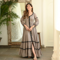 Elegant Brown Rayon Flared Gown with Lacework Detailing