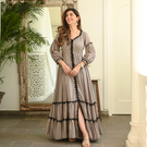 Elegant Brown Rayon Flared Gown with Lacework Detailing