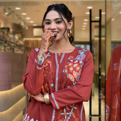 Embroidered Cotton Co-Ord Set with Straight Pants – Available in Rust & Cream