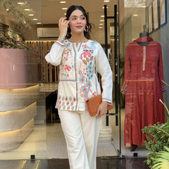 Embroidered Cotton Co-Ord Set with Straight Pants – Available in Rust & Cream