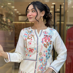 Embroidered Cotton Co-Ord Set with Straight Pants – Available in Rust & Cream