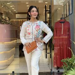 Embroidered Cotton Co-Ord Set with Straight Pants – Available in Rust & Cream