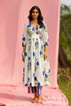 White Floral Printed Wrap Kurta with Striped Pants