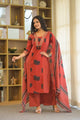 Red Elephant Print Cotton Kurta Set with Matching Dupatta
