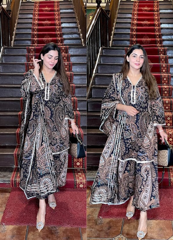 Paisley Printed Kaftan Style Co-Ord Set in Black & Green