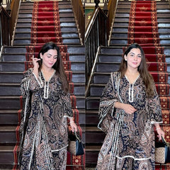 Paisley Printed Kaftan Style Co-Ord Set in Black & Green