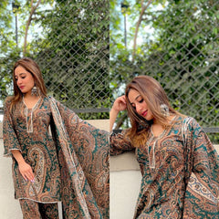 Paisley Printed Kaftan Style Co-Ord Set in Black & Green