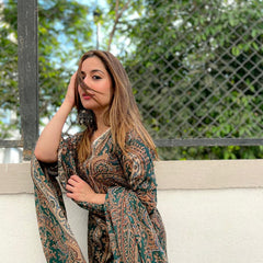 Paisley Printed Kaftan Style Co-Ord Set in Black & Green