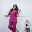 Magenta Embroidered Cotton Co-ord Set – Top & Pants