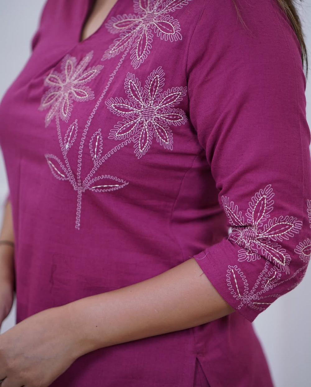 Magenta Embroidered Cotton Co-ord Set – Top & Pants